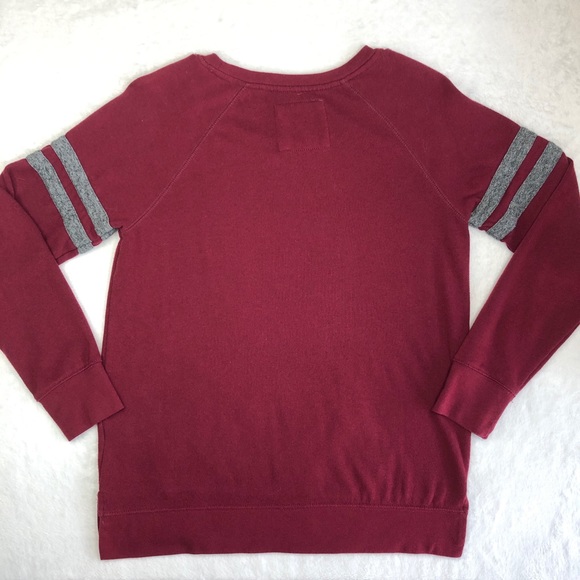 SO perfect sweatshirt pullover color block varsity stripe burgundy maroon top M - Picture 6 of 9
